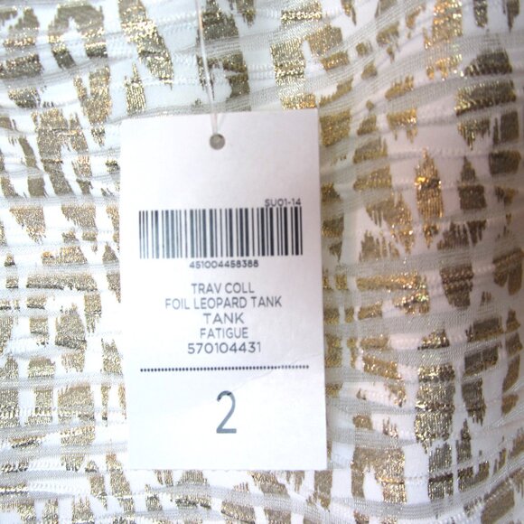 Chico’s Travelers Size 2 12 L M Gold Foil Metallic Burn Out Leopard Print Tank - Picture 5 of 11